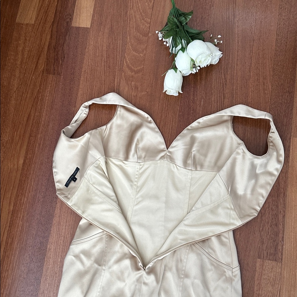 Elegant Cream Satin Party Dress - Picture 5 of 12
